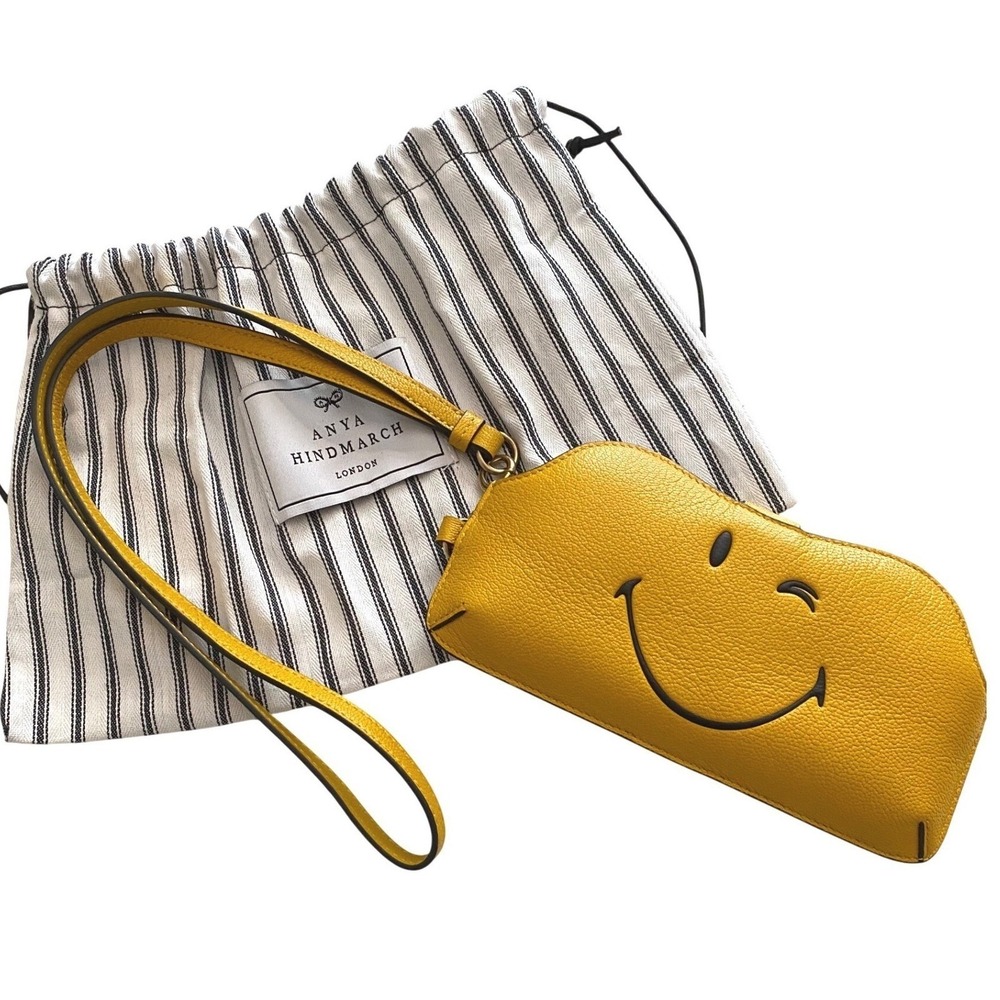 Anya Hindmarch Wink Sunglasses Holder Mustard Yellow Leather Lanyard Wristlet